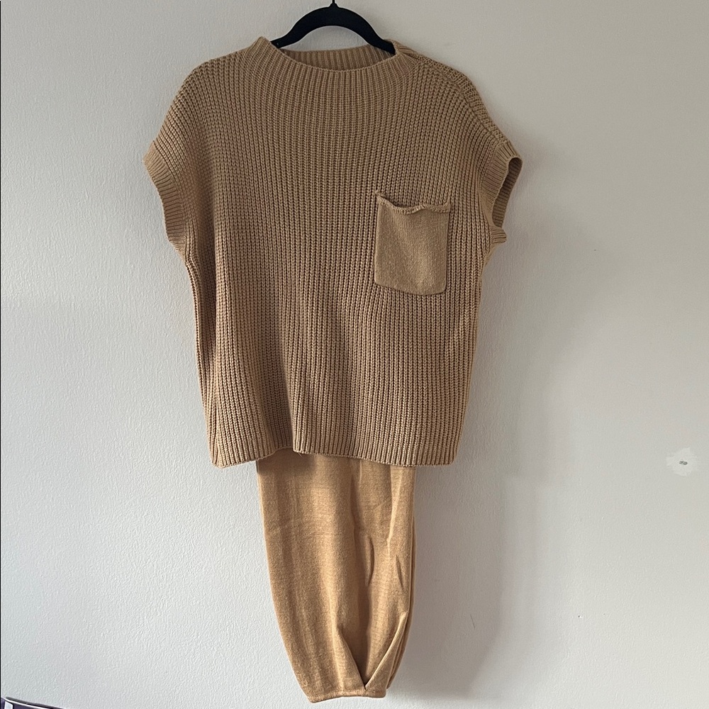 Tan Knit Sweater and Pants Set